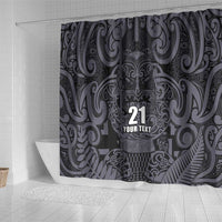 Custom New Zealand Taiaha Maori Shower Curtain Minimalist Silver Fern All Black - Polynesian Pride
