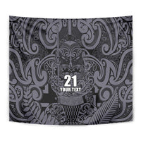 Custom New Zealand Taiaha Maori Tapestry Minimalist Silver Fern All Black - Polynesian Pride