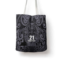 Custom New Zealand Taiaha Maori Tote Bag Minimalist Silver Fern All Black - Polynesian Pride