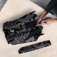 Custom New Zealand Taiaha Maori Umbrella Minimalist Silver Fern All Black - Polynesian Pride