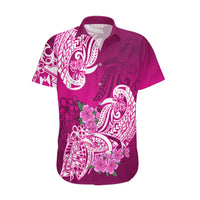 Polynesian Hawaiian Shirt Pacific Flower Mix Floral Tribal Tattoo Pink Vibe LT9 Pink - Polynesian Pride