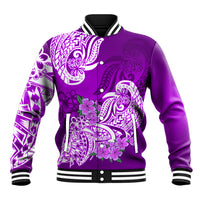 Polynesian Baseball Jacket Pacific Flower Mix Floral Tribal Tattoo Purple Vibe LT9 Unisex Purple - Polynesian Pride