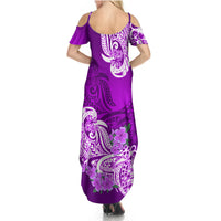 Polynesian Summer Maxi Dress Pacific Flower Mix Floral Tribal Tattoo Purple Vibe LT9 - Polynesian Pride