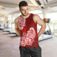 Polynesian Men Tank Top Pacific Flower Mix Floral Tribal Tattoo Red Vibe LT9 - Polynesian Pride
