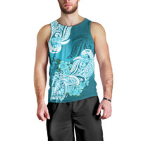 Polynesian Men Tank Top Pacific Flower Mix Floral Tribal Tattoo Aqua Vibe LT9 - Polynesian Pride