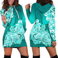Polynesian Hoodie Dress Pacific Flower Mix Floral Tribal Tattoo Turquoise Vibe LT9 - Polynesian Pride