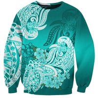 Polynesian Sweatshirt Pacific Flower Mix Floral Tribal Tattoo Turquoise Vibe LT9 Unisex Turquoise - Polynesian Pride