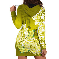 Polynesian Hoodie Dress Pacific Flower Mix Floral Tribal Tattoo Yellow Vibe LT9 - Polynesian Pride