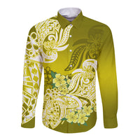 Polynesian Long Sleeve Button Shirt Pacific Flower Mix Floral Tribal Tattoo Yellow Vibe LT9 Unisex Yellow - Polynesian Pride