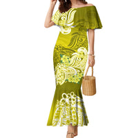 Polynesian Mermaid Dress Pacific Flower Mix Floral Tribal Tattoo Yellow Vibe LT9 Women Yellow - Polynesian Pride