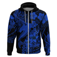Aloha Hawaii Hoodie Hammerhead Shark Tattoo Polynesian Summer - Blue LT9 Zip Hoodie Blue - Polynesian Pride