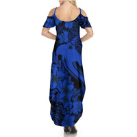 Aloha Hawaii Summer Maxi Dress Hammerhead Shark Tattoo Polynesian Summer - Blue LT9 - Polynesian Pride