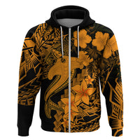 Aloha Hawaii Hoodie Hammerhead Shark Tattoo Polynesian Summer - Gold LT9 Zip Hoodie Gold - Polynesian Pride