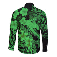Aloha Hawaii Long Sleeve Button Shirt Hammerhead Shark Tattoo Polynesian Summer - Green LT9 - Polynesian Pride
