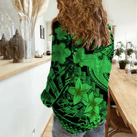 Aloha Hawaii Women Casual Shirt Hammerhead Shark Tattoo Polynesian Summer - Green LT9 - Polynesian Pride