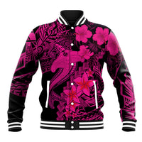 Aloha Hawaii Baseball Jacket Hammerhead Shark Tattoo Polynesian Summer - Pink LT9 Unisex Pink - Polynesian Pride