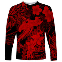 Aloha Hawaii Long Sleeve Shirt Hammerhead Shark Tattoo Polynesian Summer - Red LT9 Unisex Red - Polynesian Pride