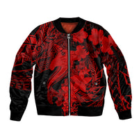 Aloha Hawaii Sleeve Zip Bomber Jacket Hammerhead Shark Tattoo Polynesian Summer - Red LT9 Unisex Red - Polynesian Pride