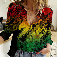 Aloha Hawaii Women Casual Shirt Hammerhead Shark Tattoo Polynesian Summer - Reggae LT9 Female Reggae - Polynesian Pride