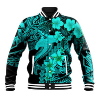 Aloha Hawaii Baseball Jacket Hammerhead Shark Tattoo Polynesian Summer - Turquoise LT9 Unisex Turquoise - Polynesian Pride