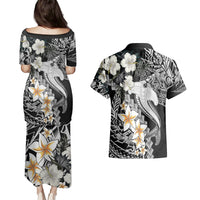 Aloha Hawaii Couples Matching Puletasi Dress and Hawaiian Shirt Hammerhead Shark Tattoo Polynesian Summer - White LT9 - Polynesian Pride