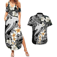 Aloha Hawaii Couples Matching Summer Maxi Dress and Hawaiian Shirt Hammerhead Shark Tattoo Polynesian Summer - White LT9 White - Polynesian Pride