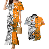 Fiji Australia Rugby Couples Matching Mermaid Dress and Hawaiian Shirt World Cup 2023 Polynesia Tapa Mixed Indigenous Aboriginal LT9 Gold - Polynesian Pride