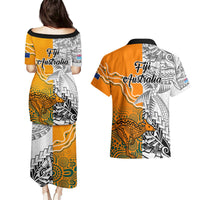 Fiji Australia Rugby Couples Matching Puletasi Dress and Hawaiian Shirt World Cup 2023 Polynesia Tapa Mixed Indigenous Aboriginal LT9 - Polynesian Pride