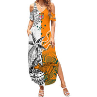 Fiji Australia Rugby Summer Maxi Dress World Cup 2023 Polynesia Tapa Mixed Indigenous Aboriginal LT9 Women Gold - Polynesian Pride