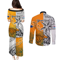 Personalised Fiji Australia Rugby Couples Matching Puletasi Dress and Long Sleeve Button Shirts World Cup 2023 Polynesia Tapa Mixed Indigenous Aboriginal LT9 - Polynesian Pride