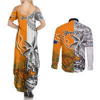Personalised Fiji Australia Rugby Couples Matching Summer Maxi Dress and Long Sleeve Button Shirts World Cup 2023 Polynesia Tapa Mixed Indigenous Aboriginal LT9 - Polynesian Pride