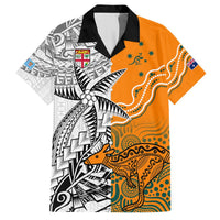 Personalised Fiji Australia Rugby Hawaiian Shirt World Cup 2023 Polynesia Tapa Mixed Indigenous Aboriginal LT9 Gold - Polynesian Pride