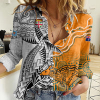 personalised-fiji-australia-rugby-women-casual-shirt-world-cup-2023-polynesia-tapa-mixed-indigenous-aboriginal