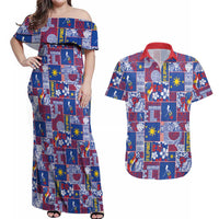 Filipino Maligayang Pasko Couples Matching Off Shoulder Maxi Dress and Hawaiian Shirt Pacific Patchwork Xmas Vibes LT9 Blue - Polynesian Pride