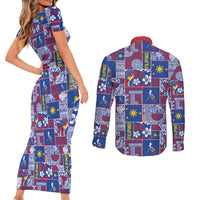 Filipino Maligayang Pasko Couples Matching Short Sleeve Bodycon Dress and Long Sleeve Button Shirt Pacific Patchwork Xmas Vibes - Polynesian Pride