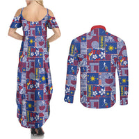 Filipino Maligayang Pasko Couples Matching Summer Maxi Dress and Long Sleeve Button Shirt Pacific Patchwork Xmas Vibes - Polynesian Pride