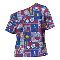 Filipino Maligayang Pasko Cross Shoulder Shirt Pacific Patchwork Xmas Vibes - Polynesian Pride