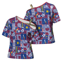 Filipino Maligayang Pasko Cross Shoulder Shirt Pacific Patchwork Xmas Vibes - Polynesian Pride