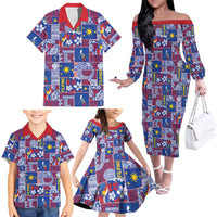 Filipino Maligayang Pasko Family Matching Off The Shoulder Long Sleeve Dress and Hawaiian Shirt Pacific Patchwork Xmas Vibes - Polynesian Pride