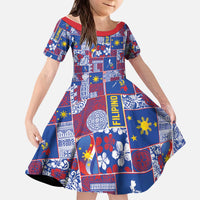 Filipino Maligayang Pasko Kid Short Sleeve Dress Pacific Patchwork Xmas Vibes - Polynesian Pride