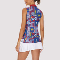 Filipino Maligayang Pasko Women Sleeveless Polo Shirt Pacific Patchwork Xmas Vibes - Polynesian Pride