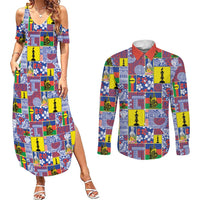 New Caledonia Joyeux Noel Couples Matching Summer Maxi Dress and Long Sleeve Button Shirt Pacific Patchwork Xmas Vibes - Polynesian Pride
