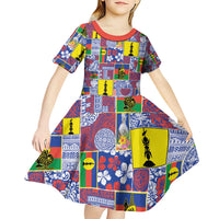 New Caledonia Joyeux Noel Kid Short Sleeve Dress Pacific Patchwork Xmas Vibes - Polynesian Pride