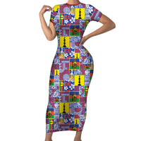 New Caledonia Joyeux Noel Short Sleeve Bodycon Dress Pacific Patchwork Xmas Vibes - Polynesian Pride