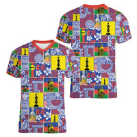 New Caledonia Joyeux Noel Women V-Neck T-Shirt Pacific Patchwork Xmas Vibes - Polynesian Pride