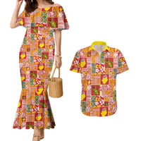 Niue Monuina e Kilisimasi Couples Matching Mermaid Dress and Hawaiian Shirt Pacific Patchwork Xmas Vibes LT9 Yellow - Polynesian Pride