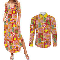Niue Monuina e Kilisimasi Couples Matching Summer Maxi Dress and Long Sleeve Button Shirt Pacific Patchwork Xmas Vibes - Polynesian Pride