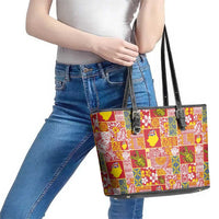 Niue Monuina e Kilisimasi Leather Tote Bag Pacific Patchwork Xmas Vibes - Polynesian Pride