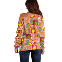 Niue Monuina e Kilisimasi Off Shoulder Sweater Pacific Patchwork Xmas Vibes - Polynesian Pride