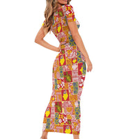 Niue Monuina e Kilisimasi Short Sleeve Bodycon Dress Pacific Patchwork Xmas Vibes LT9 - Polynesian Pride